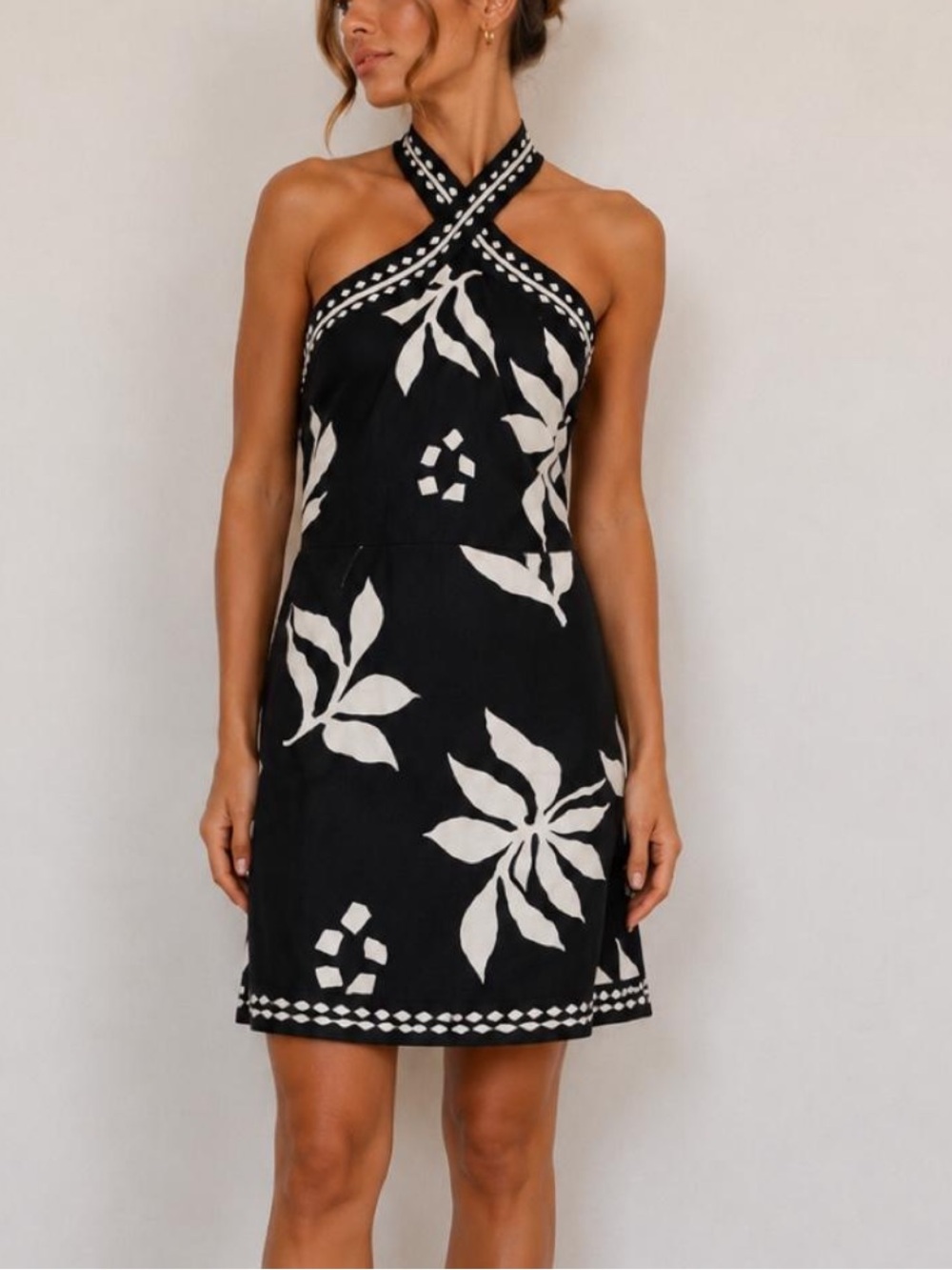 LOFT Black & White Halter Floral Mini Dress